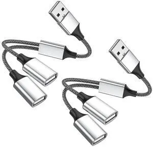 USB Splitter Cable (2-Packs) USB Y Splitter Adapter Dual USB 2.0 Extension Cord for Charging and Data Transfer Compatible with Laptop Mac Tesla Model 3
