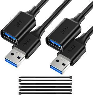 USB 3.0 Extension Cable - 1FT (2 Pack) USB A Male to Female Compatible for Flash Drive Hard Drive Card Reader Webcam Printer Keyboard Mouse Playstation Xbox VR Headset