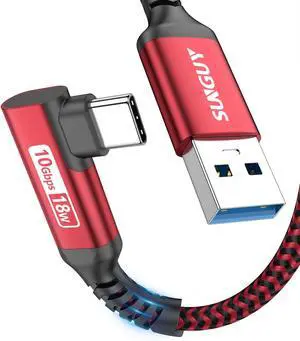 USB C 3.1 Gen 2 Cable 3FT Right Angle Android Auto USB C 3A Fast Charge & 10Gbps Data Sync Type C Cord Compatible with  T7 Galaxy S21 S20 Pixel 6 5 SSD Oculus Quest (Red)