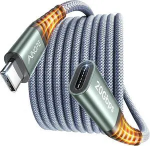 USB C Extension Cable 6.6FT 20Gbps/240W USB3.2 Type C Extender Cord for PSVR2 Accessories 4K@60Hz Video Output Braided USB C Female Extension Cable for Hub/MacBook/Magsafe Charger/Phone Grey