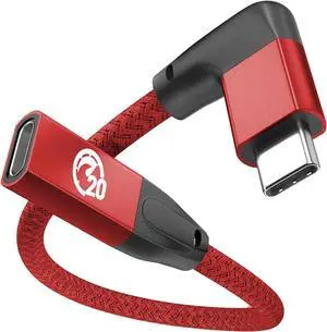 Right Angle USB C Extension Cable 0.6FT 90 Degree USB-C 3.2 Gen 2 20Gbps Male to Female Type C 4K Video Extender Cord for USBC Hub MacBook iPad Pro/Air/Mini Galaxy S25/S24 iPhone 16 15