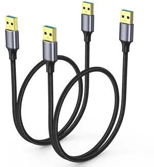USB to USB Cable 2FT 2-Pack USB A to USB A Cable Male to Male Short 3.0 Double Sided Cord Compatible with Hard Drive Laptop Cooler KVM DVD Player and More