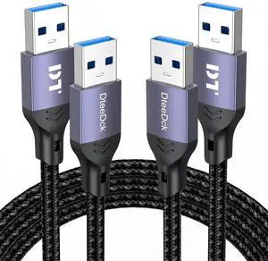 USB to USB Cable 6Ft 2 Pack USB 3.0 A to A Male 5Gbps Data Transfer & 15W Fast Charging Cord Double End USBA Replacement USB-A Wire for Hard Drive Enclosures Laptop Cooler Computer PC DVD Player Hub