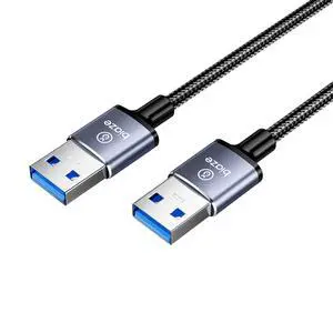 USB 3.0 Male to Male Cable 1.5M/5FT USB A to A Cord for Data Transfer and Power Aluminum Shell Braided USB to USB Cable for Hard Drive Enclosure Laptop Cooling Pad TV Box
