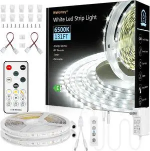 White LED Strip Lights 131ft Dimmable 24V LED Lights Strip 6500K Bright Daylight White Flexible Tape Lights for Bedrooms Kitchen Cabinet Christmas Decor 2 Rolls of 65.6ft