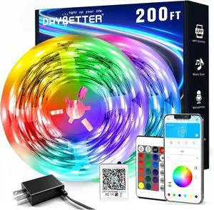 LED Strip Lights 200 ft (2 Rolls of 100 ft) Smart App Control Lighting Bedroom Rome Decor with Remote RGB Music Sync Color Changing LED Lights for Party