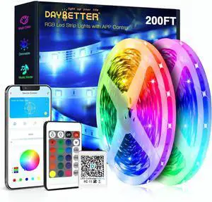 Led Strip Lights 200 ft (4 Rolls of 50 ft) Ultra Long Smart Light Strips with App Voice Control Remote RGB Music Sync Color Changing Lights for Bedroom Kitchen Party Home Decoration