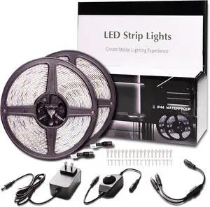 40ft Waterproof LED Strip Lights 6000K Warm White IP44 Tape Light 12M 12V Rope Light Strong 3M Adhesive for Home Kitchen Patio Balcony Party Wedding Indoor and Outdoor Decor