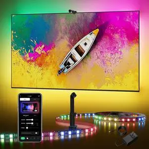 TV Backlight LED 15ft - TV Backlight Sync to Screen PC Monitor for 55-75 Inch RGB LED Strip Lights Cuttable with Sensor Smart App Control Game & Music Sync Color Changing Light for Home Decor