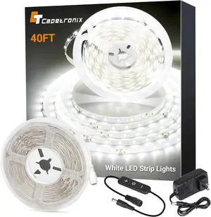 White LED Strip Light 40 Feet 24 Volt LED Light Strip White 6000K-6500K Daylight Super Bright LED Tape Light for Bedroom Kitchen Closet Cabinet Mirror IndoorDimmer Included