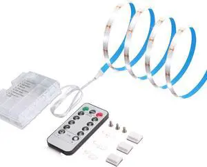 Battery Powered Strip Lights White with Remote 3.3FT Led Strip Light with 8 Modes Dimmable Timer Self-Adhesive Cuttable Waterproof