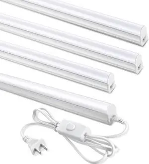 (4 Pack) 4FT T5 LED Shop Light 6500K 20W 2300LM(Super Bright White) Linkable LED Integrated Fixture Garage Ceiling and Cabinet Light Strip Light Corded Electric with ON/Off Switch
