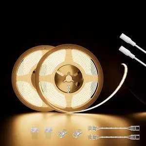COB LED Strip Lights 40ft/12.2m Super Bright 504 LEDs/m Warm White 3000K CRI90+ Flexible LED Tape 24V for Cabinet Home DIY Lighting Projects with 2pcs COB Connector(Power Supply Not Included)