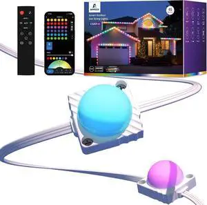 Permanent Outdoor Lights 50ft with 45 LEDs RGBW Smart Outdoor String Lights 111+ Scene Modes 60lm Warm White with Solid Cover APP/Voice/Remote Control for Windows Doors Storefront Decor