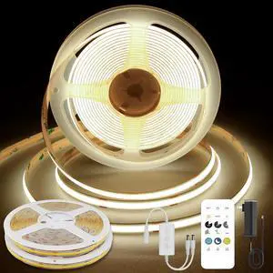 COB LED Strip Lights Natural White 24V Dimmable led Light Strip KIT with Remote and app Control 4000K 32.8FT/2 * 5m 8mm Wide Ra>90 Cuttable Flexible Strip Lights for Bedroom Shelf Cabinet