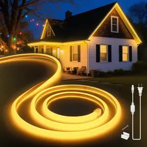LED Neon Lights Warm White 3000K 98.4ft 110-120V LED Strip Lights Flexible Outdoor Waterproof Neon Rope Lights for Bedroom Cabinet Kitchen Mirror Living Room Halloween Decor