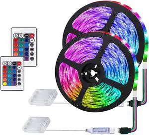2m Battery Powered Led Strip Lights LED Strip with 24 Keys Remote Control for Party and DIY Decoration 2 Pack