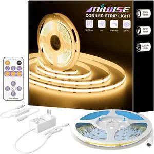 COB LED Strip 2700K Warm White 20ft/6.1m Dimmable Super Bright 24V LED Strip Light CRI 90+ Flexible Tape Light with RF Remote Timer Function for Shelf/Cabinet/Bedroom/TV DIY Lighting Project