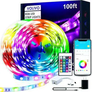 100ft Led Strip Lights for Bedroom Color Changing Led Light Strips Kit with 24 Keys IR Remote and Smart App Control RGB Music Sync Lighting for Room Home Decor