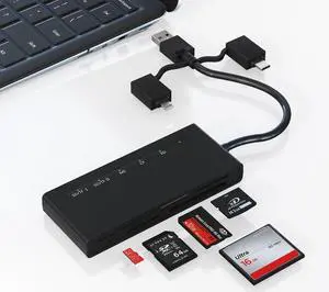 Memory Stick Pro Duo Adapter for iPhone Computer - 7-in-1 Memory Card Reader with Lightning USB C USB A 3.0 (5Gbps High Speed) Read 5 Cards Simultaneously for SD Micro SD CF MS XD