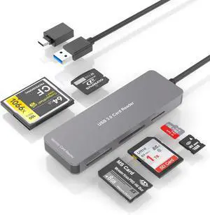 Multi Memory Card Reader 6 in 1 USB C USB 3.0 to SD TF XD CF MS M2 Card Reader Adapter Supports SD SDXC SDHC CF CFI TF Micro SD Micro SDXC Micro SDHC MS MMC UHS-I Cards for Windows/Mac/Linux/Android