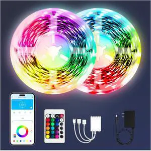 PHOPOLLO Bluetooth Led Strip Lights 100ft (2 Rolls of 50ft) RGB Color Changing LED Lights for Bedroom Kitchen Decoration App Control and Music Sync.