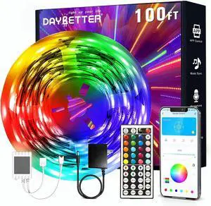 LED Strip Lights 100ft Smart Lighting with App Remote Control RGB LED Lights for Bedroom Music Sync Color Changing for Room Home Decor Party (1 Roll)