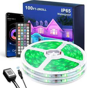 Waterproof Outdoor led Strip Lights 100ft led Lights IP65 with App Control and Remote RGB Color Changing Waterproof Led Rope Lights for Tree Yard Balcony Party and Patio