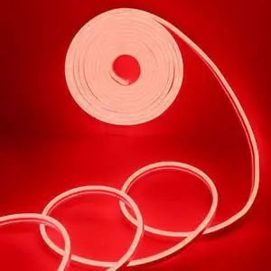 Red Led Neon Strip Light 12V Silicone Indoor Outdoor 16.4Ft 600SMD Waterproof Flexible for Signboard Bar Home TV Kitchen Bedroom Wedding Event Party Holiday Decoration (No Power Adapter)