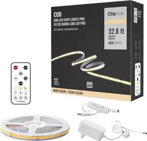 16.4ft COB Led Strip Light with Remote 2700K Dimmable Bright Warm White Led COB Strip Light White Led Strip Light for Mirror Stair Cabinet Room