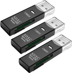 USB3.0 Micro SD Card Reader 5Gbps 2-in-1 SD Card Reader to USB Adapter Memory Card Reader for SDXC SDHC MMC RS-MMC Micro SDXC Micro SD Micro SDHC and UHS-I Cards (3Pack Black)