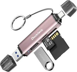 Dockteck SD Card Reader 5G Super Speed USB3.0 SD/TF Card Reader 3-Slot USB A/C to SD/Micro SD/USB A Memory Card Reader for UHS-I SD/Micro SD/SDHC/SDXC/MMC Support OTG for Plug&Play Pink