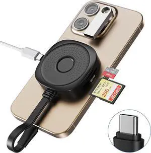 Magnetic SD Card Reader USB C Magsafe Mico SD Card Reader with 4.0 SD/TF Slot USB-A Port USB-C 100W PD Charging Magnetic Memory Card Reader with 40Gbps USB 4.0 Data Transfer for iPhone 16/15