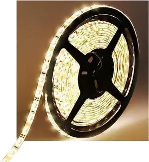Water-Resistance IP65 12V Waterproof Flexible LED Strip Light 16.4ft/5m Cuttable LED Light Strips 300 Units 3528 LEDs Lighting String LED Tape(Warm White) Power Adapter not Included
