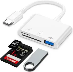 USB C SD Card Reader 3-in-1 SD Card Adapter with SD MicroSD USB Memory Card Reader MicroSD Card Reader Compatible with iPhone15 16/iPad/Mac/Laptop and More USB-C Devices