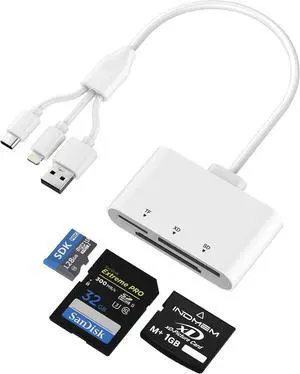3-in-1 SD Card Reader for iPhone with Lightning/USB-C/USB-A - XD SD MicroSD Memory Card Adapter up to 2TB Compatible with iPhone 16/15/14 iPad Android MacBook PC Camera & Drone