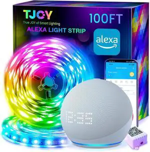 100ft Smart Led Strip Lights for Bedroom Work with Alexa RGB Color Changing Music Sync Led Lights with App Remote Multi-Color Wireless Led Strip Lighting for Bedroom (APP+Remote+Voice)