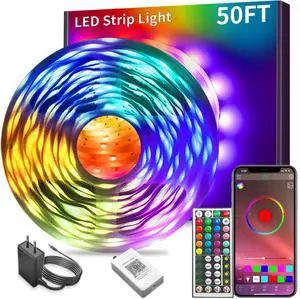 Led Lights for Bedroom 50ft Led Strip Lights with Remote RGB Color Changing Music Sync Smart App Control for Room Bedroom Lighting Flexible Home Décor