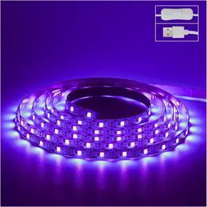6.6ft Black Light LED Strips 120 Lamp Beads USB Cable 1.5m LED Black Light Strip Kit DC5V 10W Flexible Blacklight strip lights Non-Waterproof UV Light Strip for Indoor TV Decor Party Halloween
