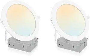 2 Pack Recessed Lighting 7 Inch with Junction Box 5CCT 7 Inch LED Recessed Lights Dimmable 2700K/3000K/4000K/5000K/6000K 16W 1300lm Ultra Thin Recessed Lighting - ETL and Energy Star Certified