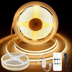 COB LED Strip Lights Warm White 24V Dimmable led Light Strip KIT with Remote and app Control 2700K 32.8FT/2 * 5m 8mm Wide Ra>90 Cuttable Flexible Strip Lights for Bedroom Shelf Cabinet