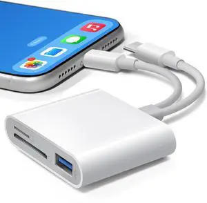 SD Card Reader for iPhone iPad USB-C & Lightening Dual Port Memory Card Reader USB 3.0 High-Speed Transfer No App or Driver Required Camera Adapter Supports SD/Micro SD/SDHC/SDXC/MMC