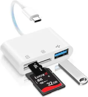 USB C SD Card Reader for iPhone Adapter 3-in-1 Memory Card Reader Dual Slots with USB Camera Adapter Digital Camera Adapter iPhone 15/16/17 iPad Mac MacBook Pro/Air Android Laptop