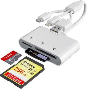 SD Card Reader for iPhone with USB-C & Lightning - 3-in-1 SD MicroSD xD-Picture Cards Memory Card Reader Compatible with iPhone 16/15/14 iPad MacBook Android Camera & PC