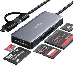 SD Card Reader Aluminum 5in1 USB USB-C to SD Micro SD MS CF XD Card Reader Adapter Compatible with iPhone 15/16/Pro/Max MacBook Pro/Air 2023 iPad Pro iMac S23 XPS 17 Surface Book 3 and More