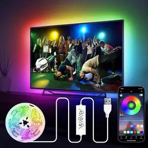 TV LED Lights 13Ft RGB LED Strip Lights for 32-65in TV Backlight App Control Strips Light Sync to Music USB Bias LED Strip Lighting for Bedroom Home Room PC Monitor Gaming Lights Cabinet