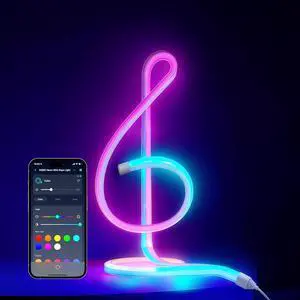 RGBIC Neon Rope Lights Matter-Certified Wire Rope Light DIY Flexible Steel-Core Neon Lights for Wall & Bedroom Works with  Home/Siri Alexa & Google Music Sync 16M Colors 6.56ft