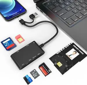 SIM Card Adapter USB C/A - 7 in 2 CAC Reader Military Smart Card Reader & MS Pro Duo/SD/TF/M2/ID/IC/SIM/PIV Card Reader Memory Stick Pro Duo Adapter for iPhone16/15/iPad/PC/Laptop/Windows/Linux