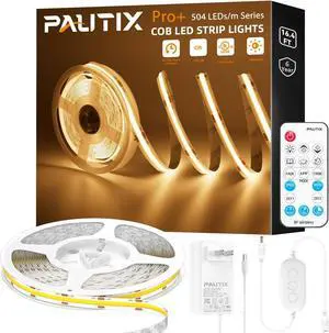 COB LED Strip Light 2700K 16.4ft Dimmable 2520LEDs DC24V Warm White LED Strip Lights High Lumen Tape Lights Kit with RF Remote Timer Function and 48W Power Supply for Home Kitchen DIY Lighting