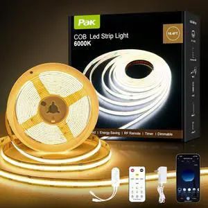 COB LED Strip Lights 16.4ft Dimmable White CCT Tunable 2300K-6500K DC 24V High Lumen Cuttable LED Tape Light 3040 LED 36W CRI 90 APP Remote Control Music Mode For Home DIY Living Room Bedroom
